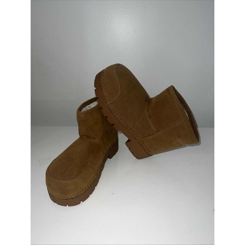 Platform Snow Boots for Women Suede Classic Fur Hippy Mid Calf Winter Boots N-37